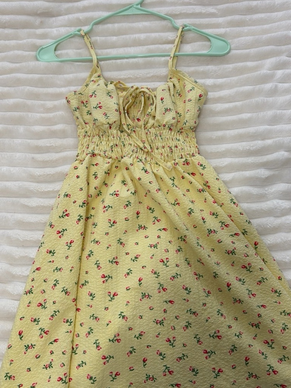 Yellow Floral Spaghetti-Strap Sundress with Smocked Waist